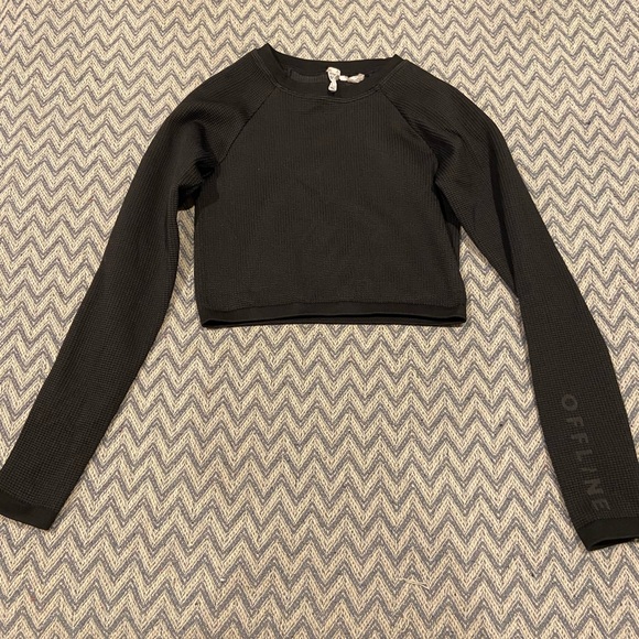 Aerie OFFLINE Black Cropped Long Sleeve Top Size Small - Picture 2 of 5